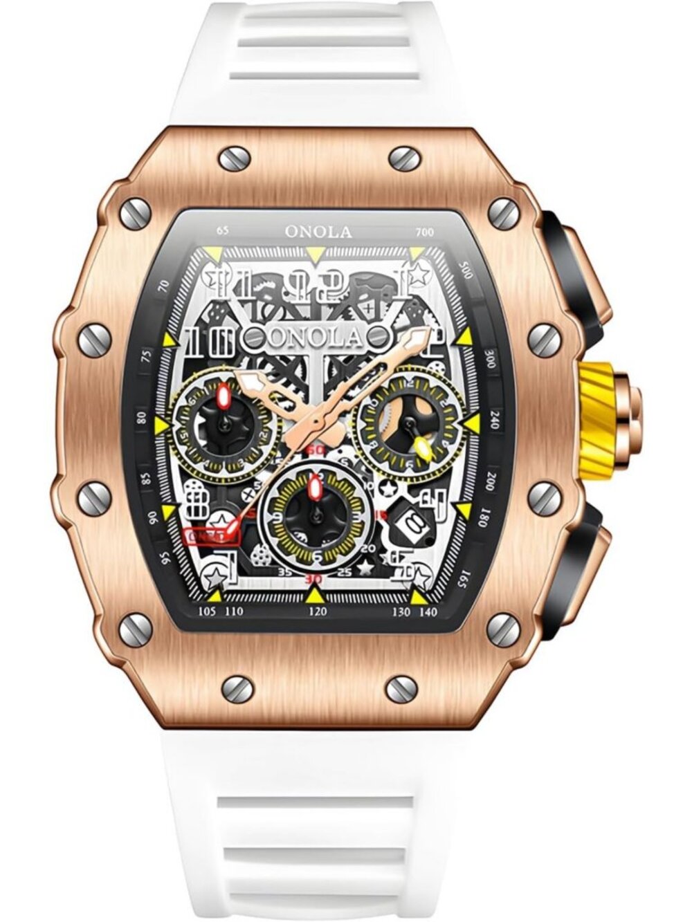 Stylish Men's Hollow Tonneau Square Automatic Watch - Luminous Rubber Band